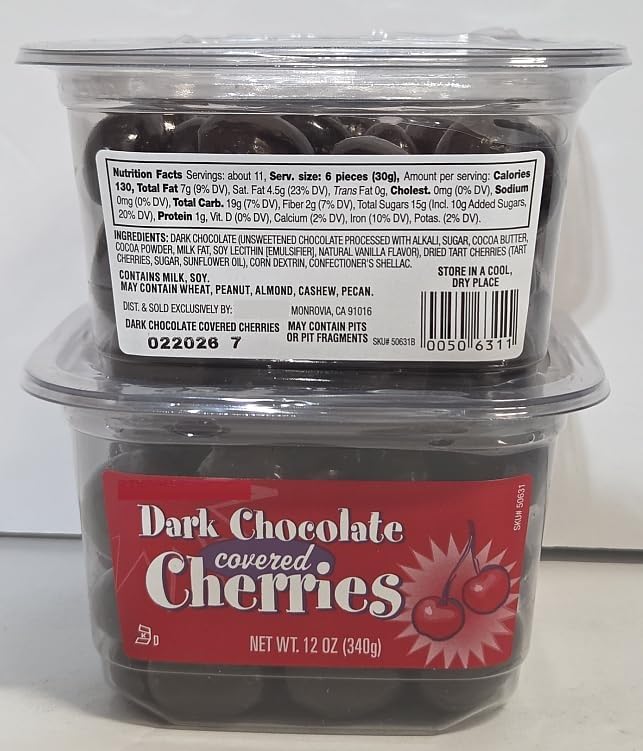 Trader Joe TJ Dark Chocolate covered Cherries 12oz 340g (Two Tubs)