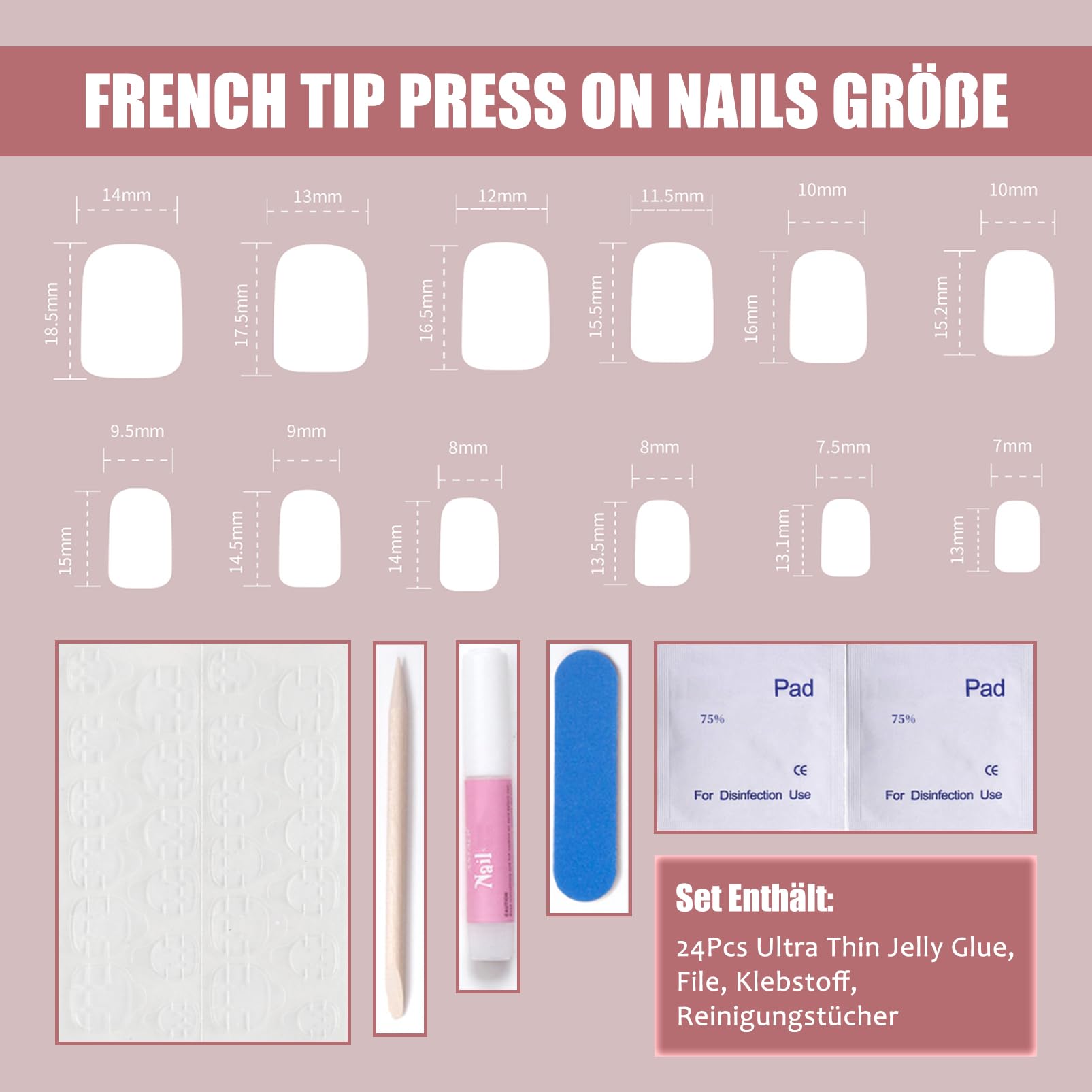 French Press On Nails, nagie różowe paznokcie do naklejenia, krótkie kwadratowe, 24 sztuki błyszczące sztuczne paznokcie, błyszczące sztuczne paznokcie z klejem do paznokci, Supremely Fit paznokcie