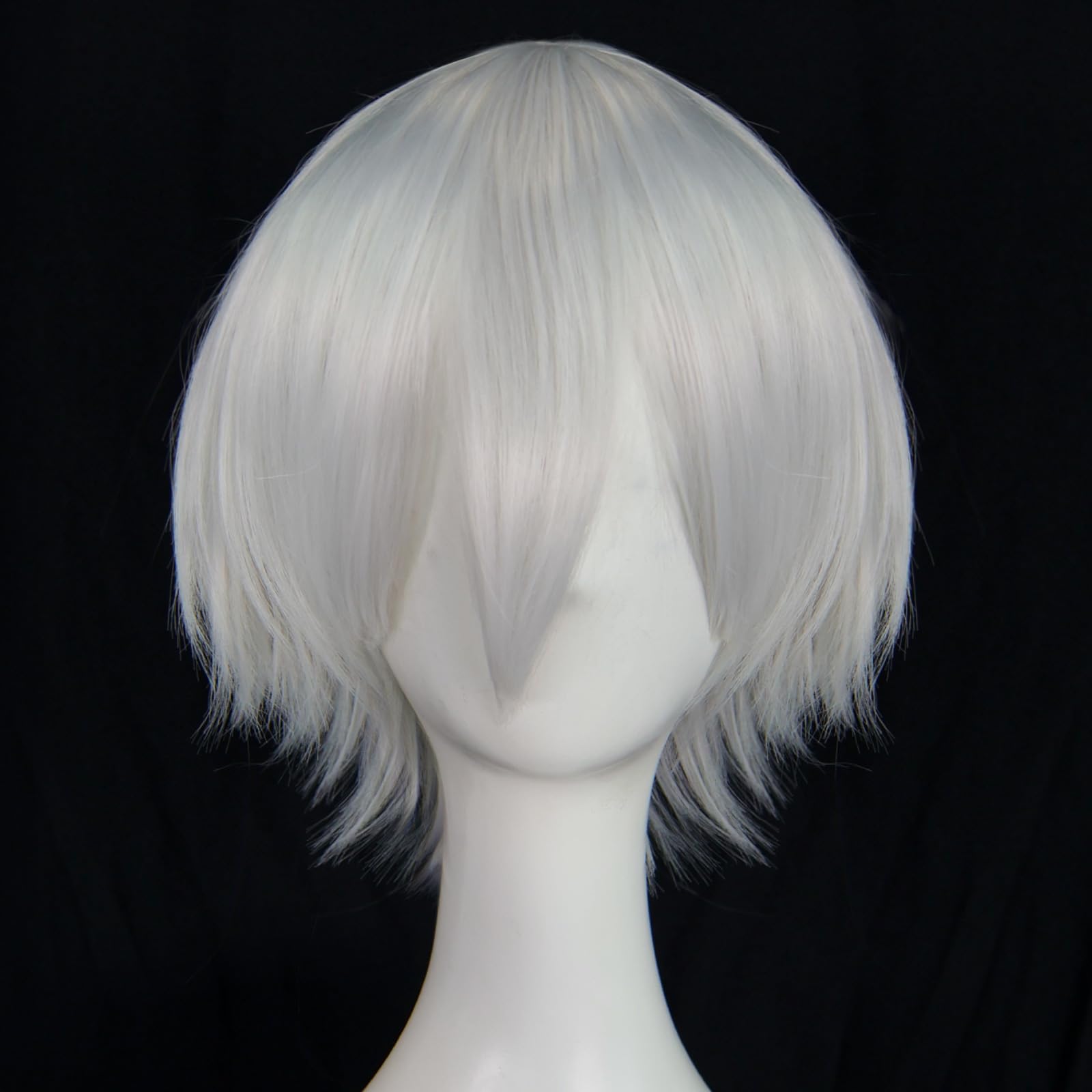 BEKIDER+1 Hair Cap Short White Wig for Men White Wavy Wig with Bangs for Halloween Christmas Event Costume Party
