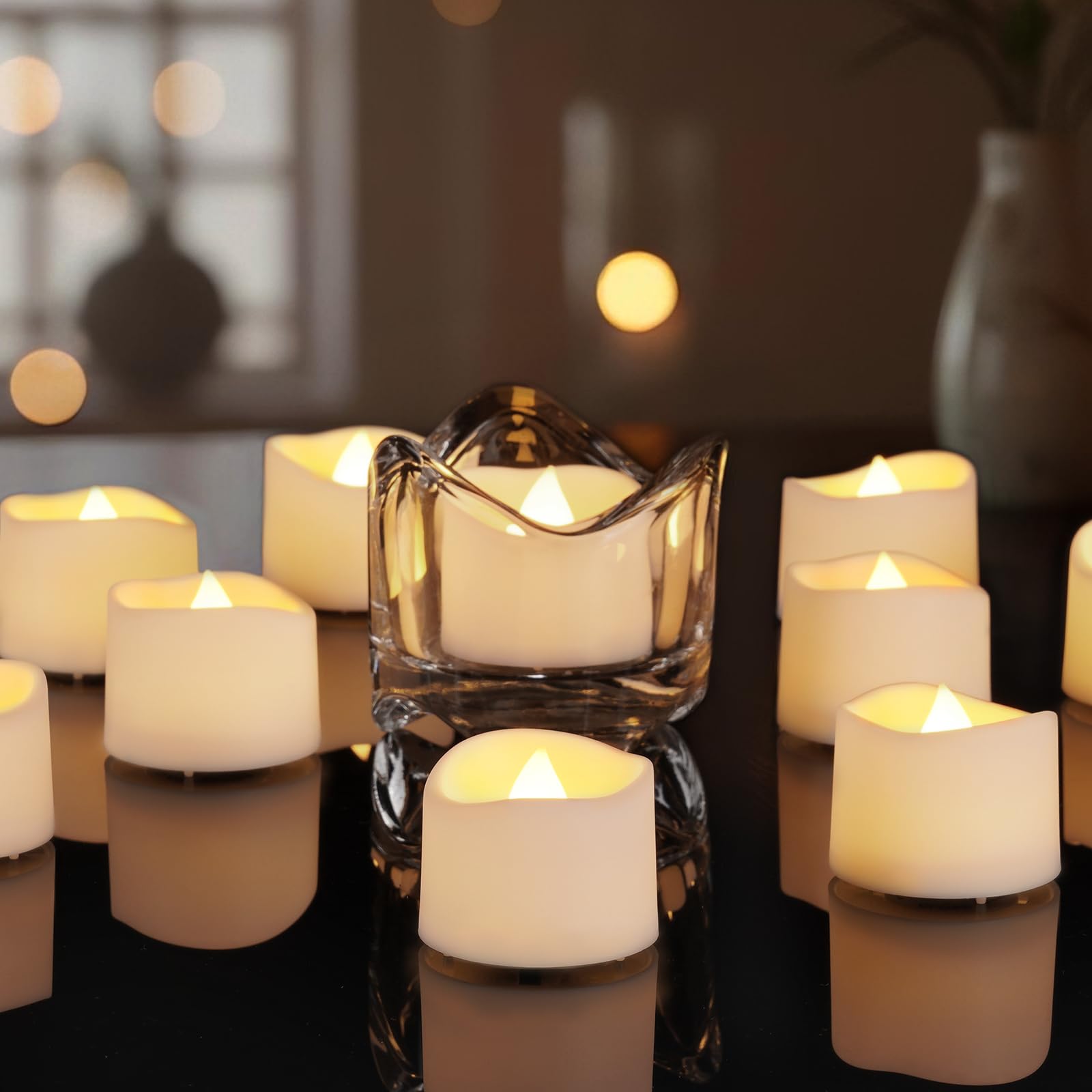 AMAGIC Battery Tealights Flameless Fake Electric LED Tea Lights, Flicker Bright Candle for Wedding, Mother's Day, Vovite, Valentine's Day, Holiday Party Decor, 24 Pack