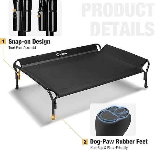 Miniatura 4 de Veehoo Cama elevada refrescante para perro, cuna elevada para mascotas con barandilla y reposacabezas inclinado, malla Teslin duradera y