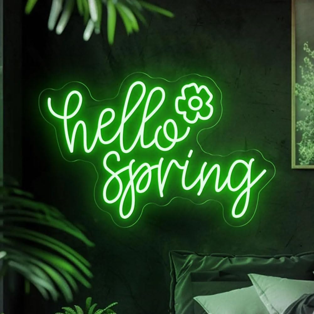 Hello Spring Neon Sign Spring LED Neon Lights for Home Decor Welcome Spring Neon light up Sign Modern Farmhouse Office School Nursery Wall Art Easter Kids Bedroom Gift — image 1