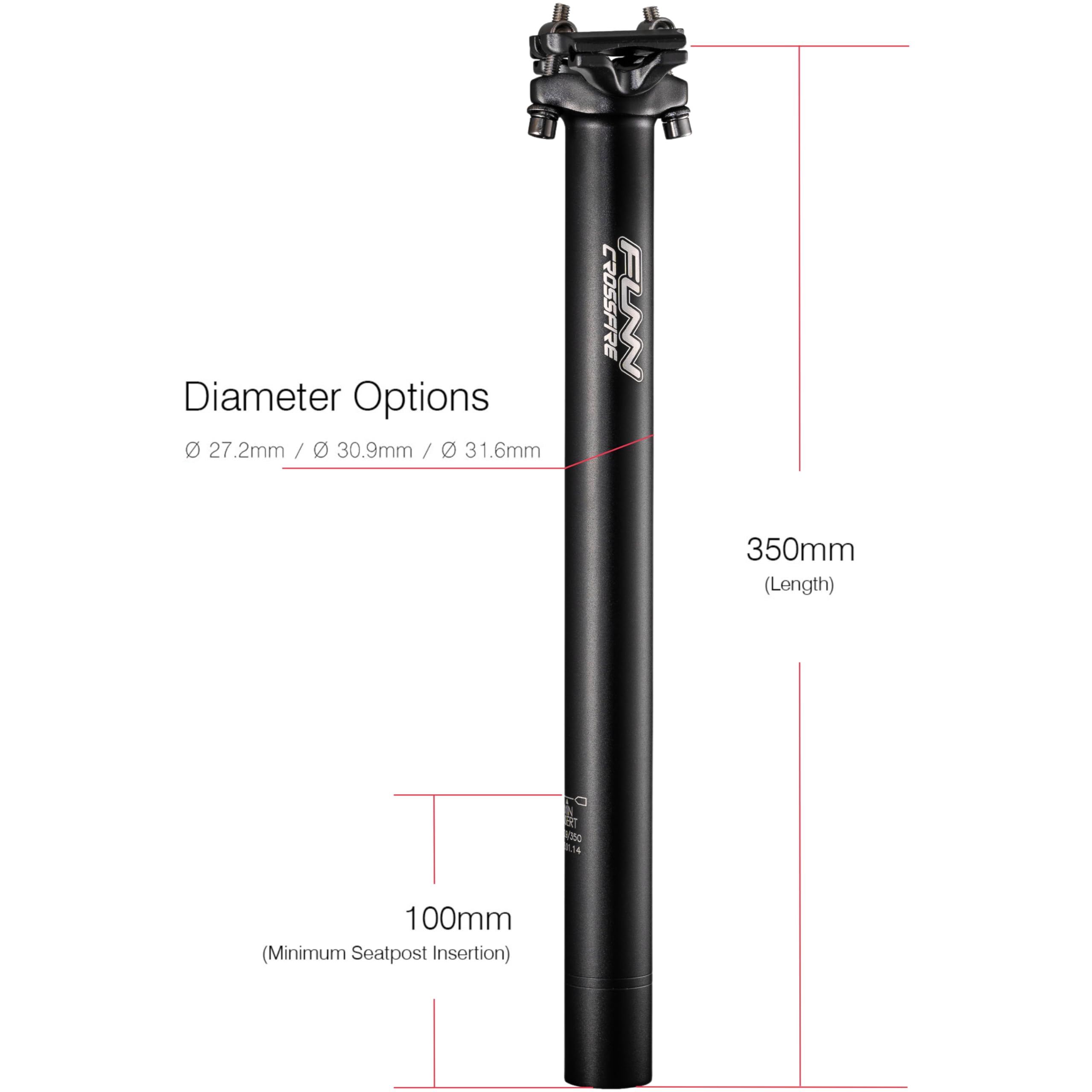 Funn Crossfire Bike Seat Post, Length 350mm, Diameter 27.2mm, Aluminum Alloy AL6061, 3D Forged, One Piece Head and Shaft (Blast Blue) - Image 3