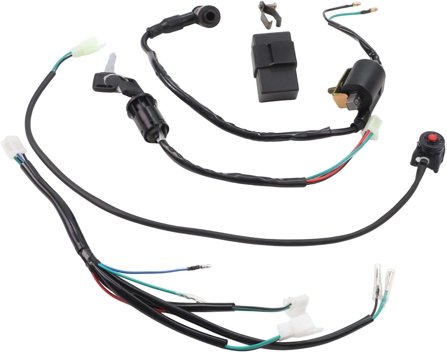 Wiring Harness and Ignition Coil Rebuild Kit for 50cc 70cc 90cc 110cc 125cc ATV, Compatible with LIFAN LONCIN Ducar