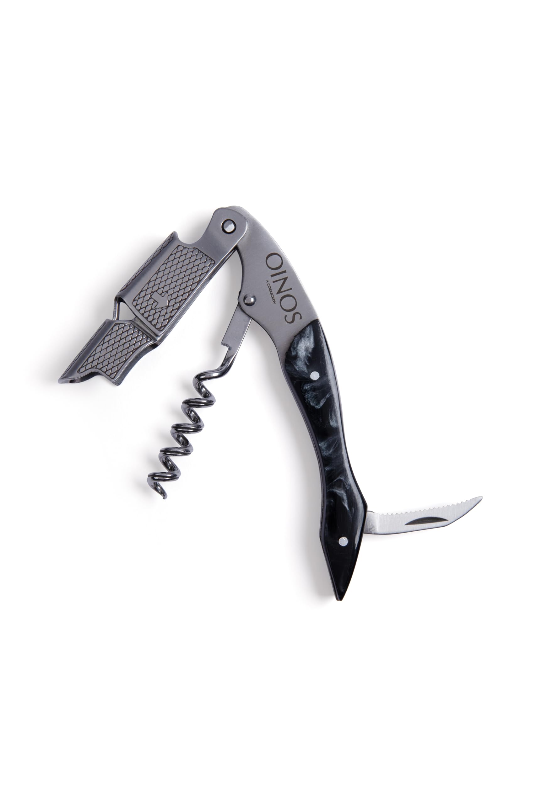 Oinos, A Corkscrew. Professional 'Waiters Friend' Wine Opener, Stainless Steel Corkscrew. (Black)