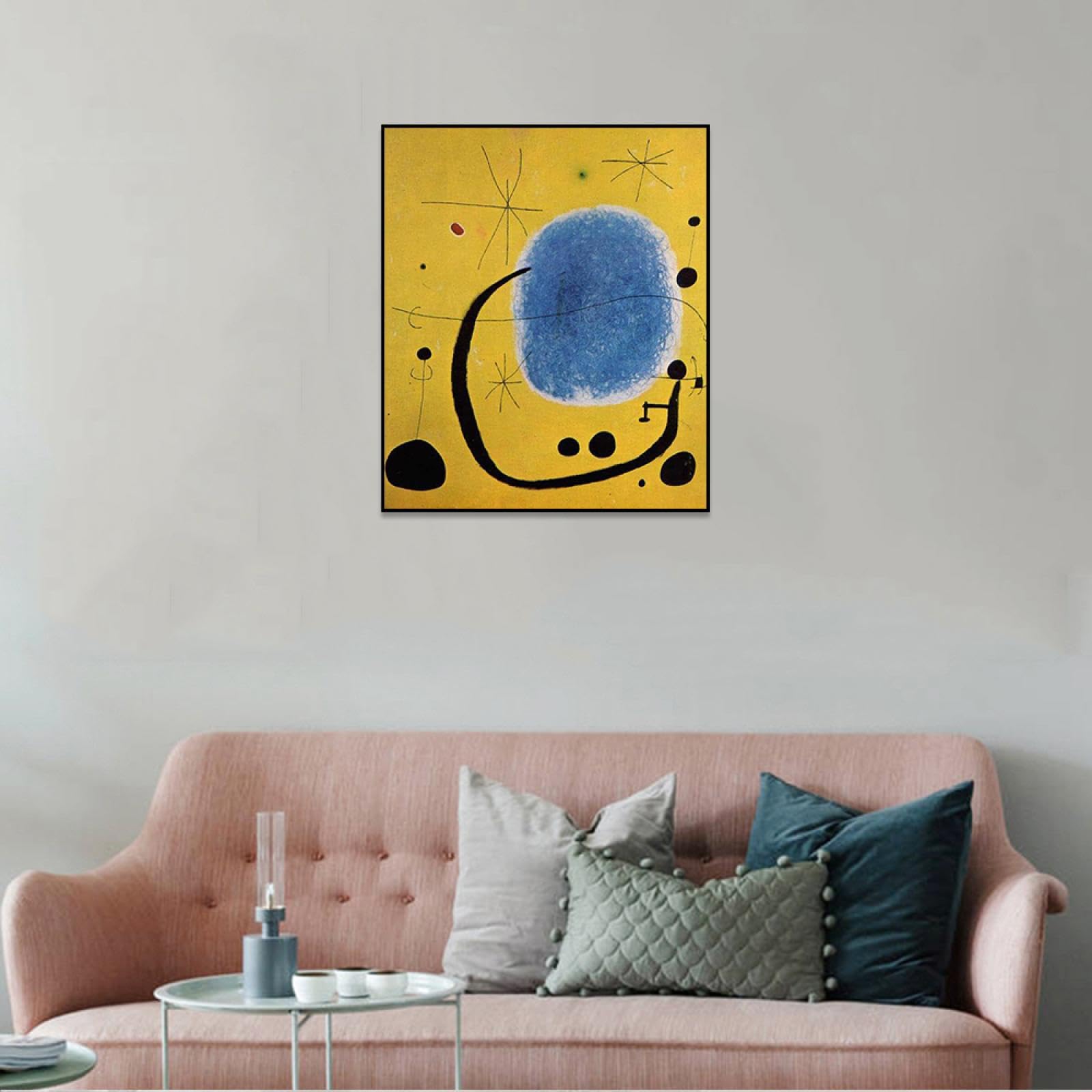 Phyrek123 Joan Miro oprawione wydruki złoty lazurowy obraz na płótnie Joan Miro plakat słynne reprodukcje sztuki abstrakcyjnej nowoczesna sztuka ścienna do salonu 20 x 26 cm czarna oprawiona