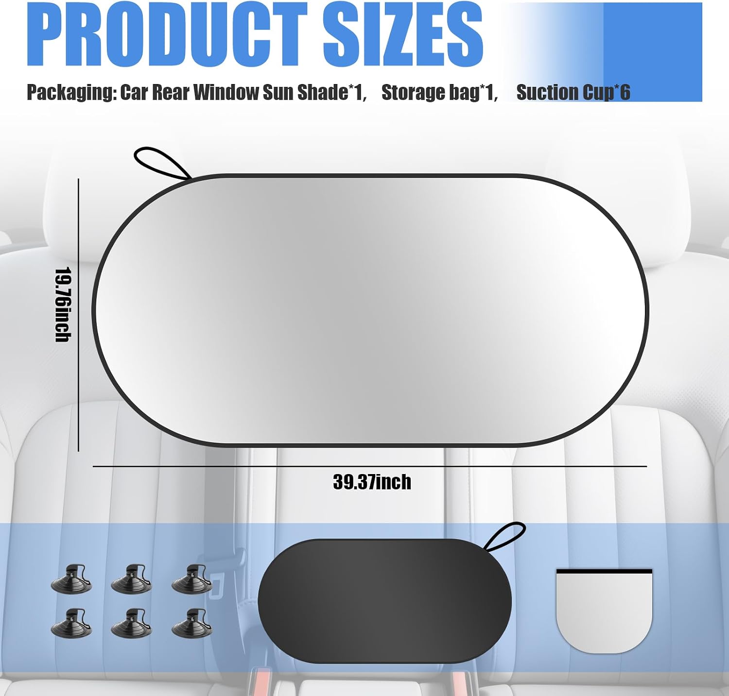 39.37"x19.76" Back Window Sun Shades for Car,Foldable Rear Window Sun Shade with 6PCS Suction Cups,Portable Car Windows Shades for Rear Windshield to Lower Interior Temperature