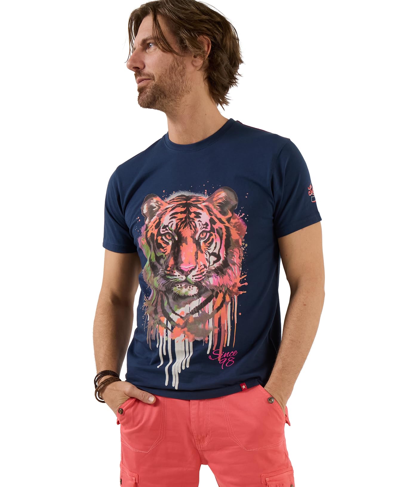 Joe Browns Men's Painted Tiger Graphic Tee, Regular, Blue, UK M