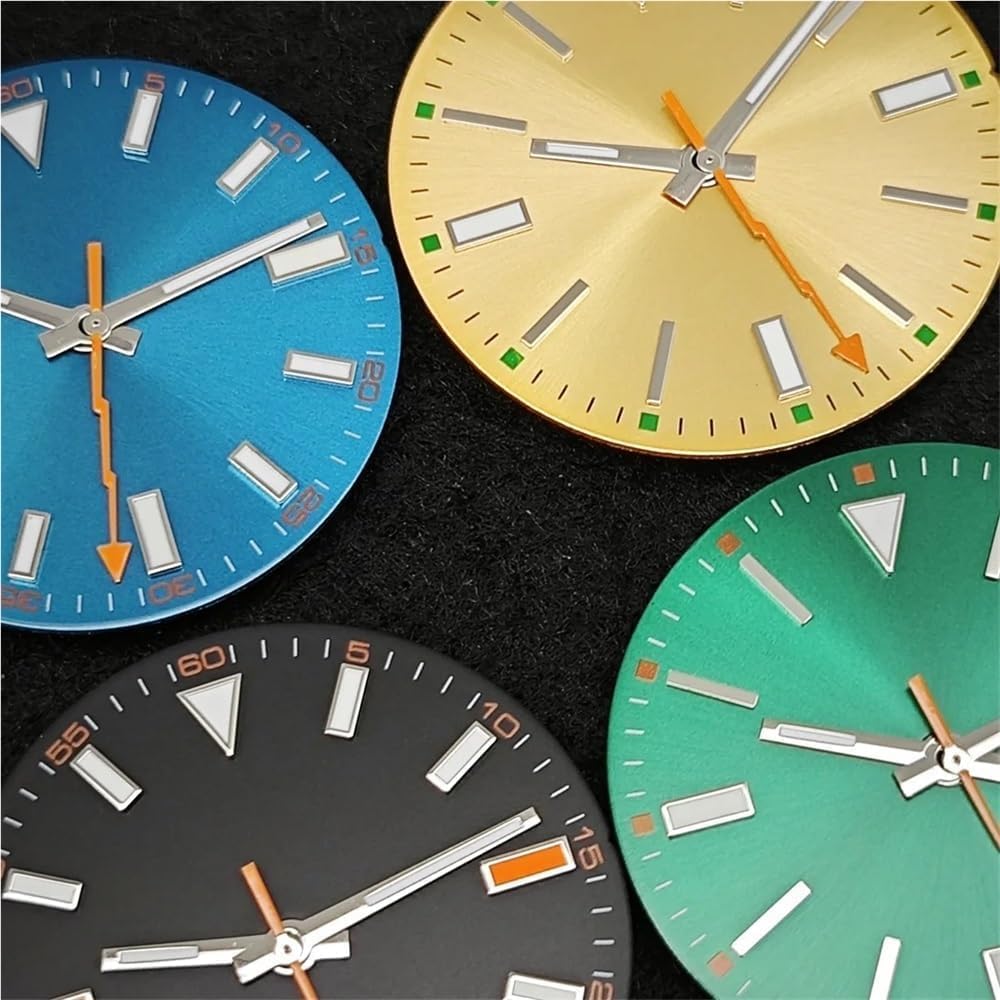 29mm Raised Scale Watch Dial + Lightning Bolt Hands Set,Green Luminous DIY Dive Watch Mod Kit for 8215/8200/8205/821A/2813/3804 Movement