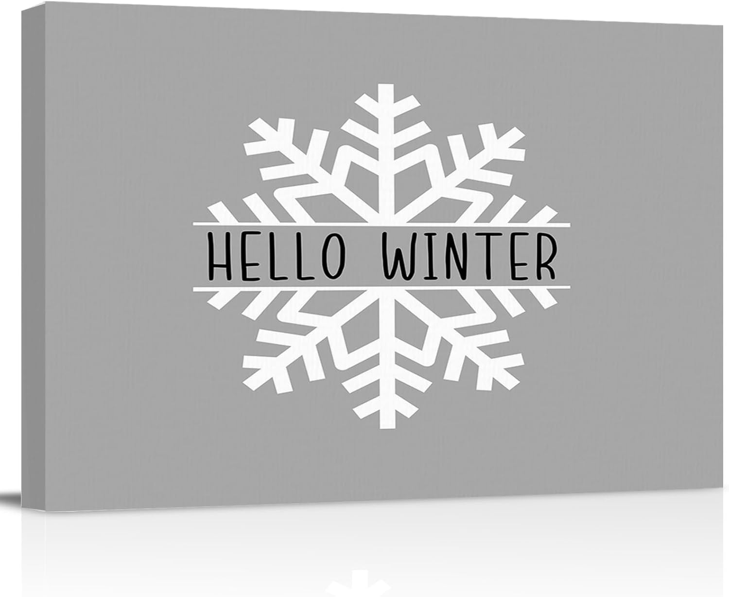 Christmas Canvas Wall Art Hello Winter Snowflake Grey