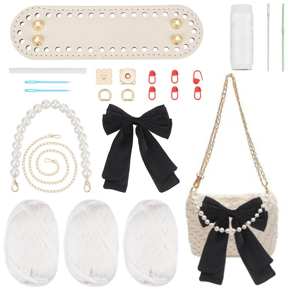 WADORN Kit Borsa per Maglieria Fai Da Te All'Uncinetto, Kit per Realizzare Borse A Mano All'Uncinetto Kit per Realizzare Borse A Tracolla Da Donna Borsa A Tracolla Fai Da Te, 23x5.1x15 cm, Bianco