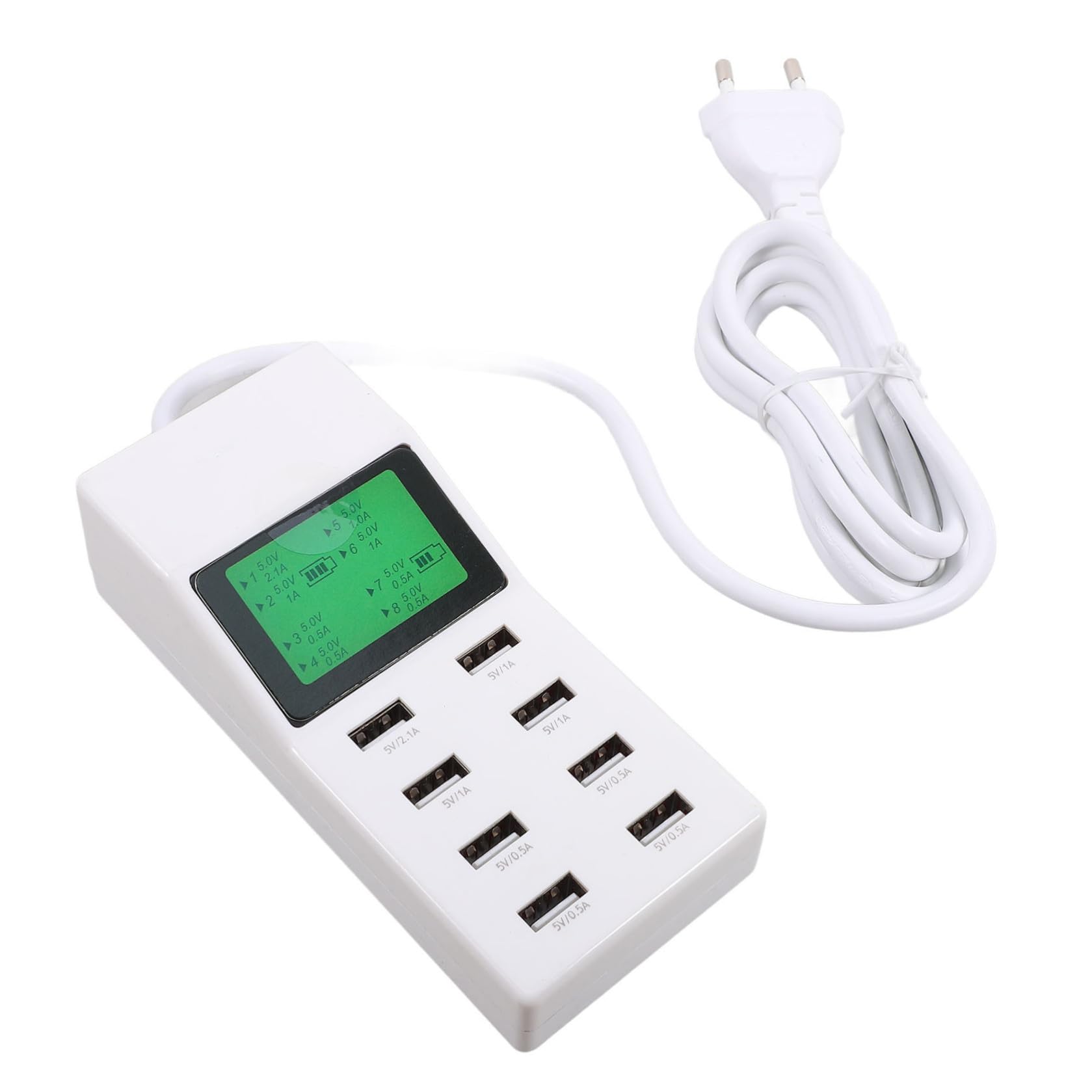 Artibetter Stazione di Ricarica USB a 8 Porte con Display Lcd, Tecnologia Smart Ic, Compatibile con Smartphone, per Ufficio e Viaggi, Materiale Abs e PC Bianco
