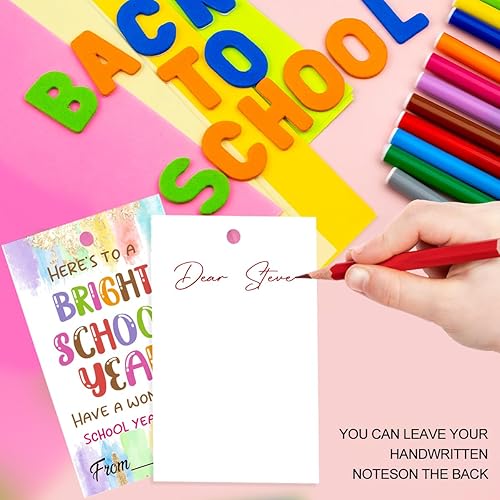 Miniatura 3 de Etiquetas para bolsas de regalo de regreso a clases, aquí está un brillante año escolar feliz primer día de escuela, etiquetas de regalo de