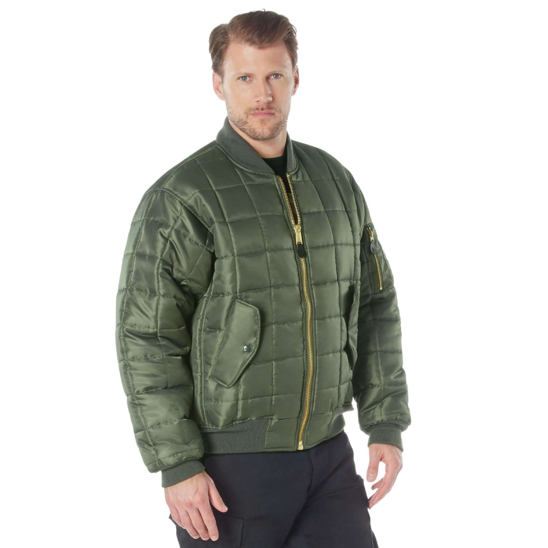 Rothco Quilted MA-1 Flight Bomber Jacket – Puffer Styled Field Coat with Warm Poly Fiberfill, Sage Green, S