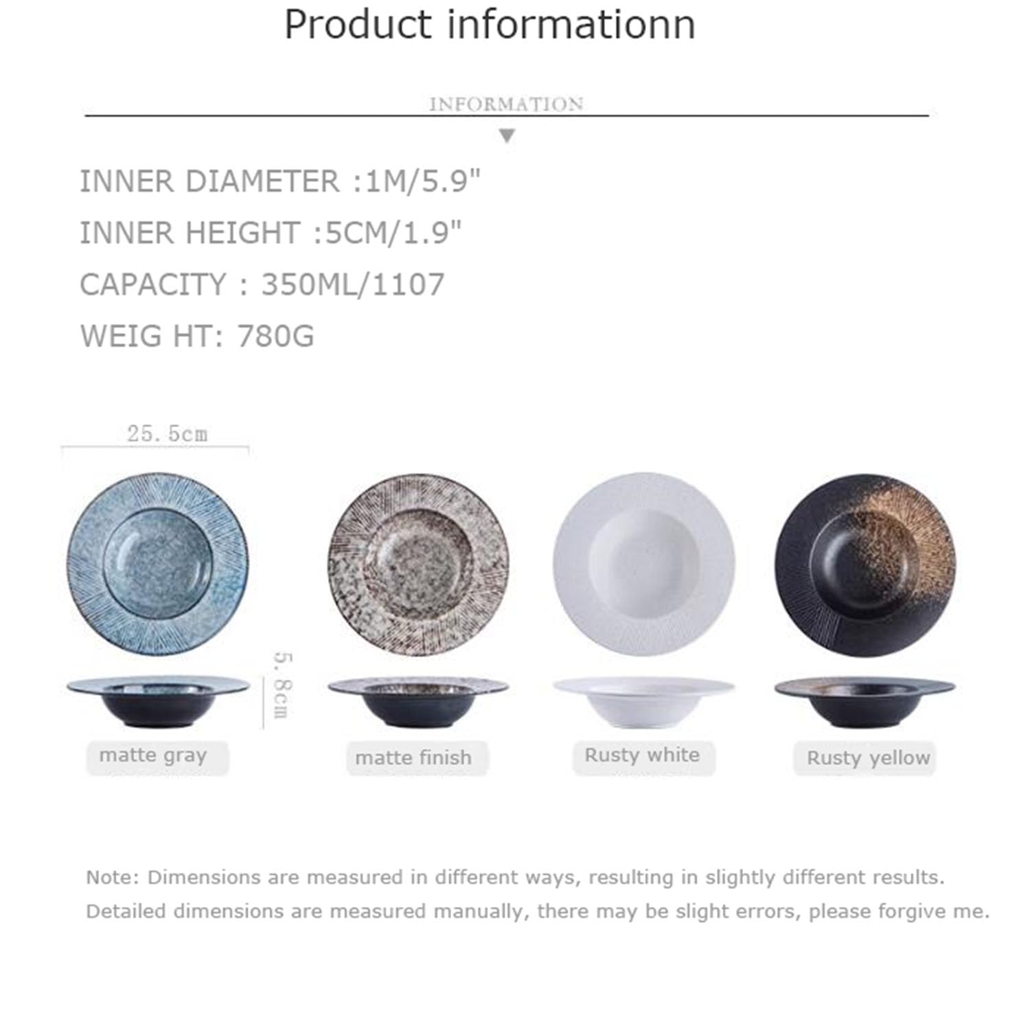 QUINTO Matte Gray, Tazón de Pasta de Porcelana Estilo japonés, tazones con Borde de 10 "de diámetro, tazones de Sopa para Cocina con Borde Ancho