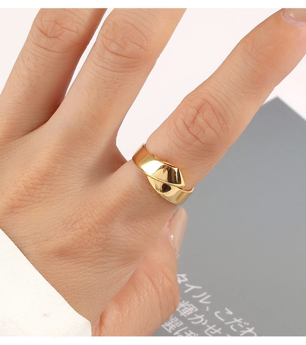 HGJH Ringe Silber, 925 Sterling Silber Golden Geknoteter Ring Glänzende Unregelmäßigkeit Verstellbare Ringe Natürlicher Edelstein Energie Charm Hochzeitsschmuck Geschenke Für Männer Damen