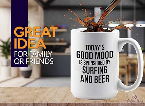 Hobby - Taza de café de 15 onzas, color blanco, surf y cerveza, windsurf, playa, buceo, barco, amantes del mar, remo