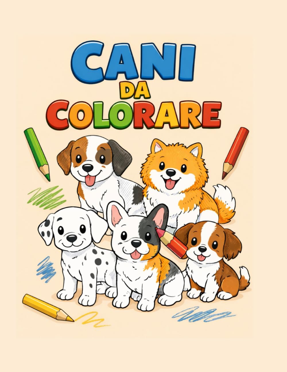 Libro da colorare tema cani per bambini: Disegni semplici di tante razze diverse perfetto per i piú piccoli