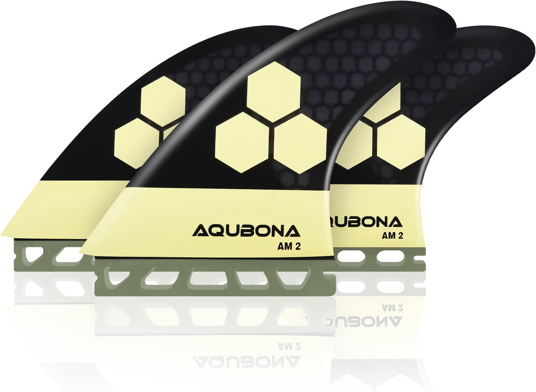 AQUBONA Single Tab II AM2 Tri Fin Set Surfboard Fins Fiberglass Fins for Surfing with Fin Bag Key Screw-Honeycomb