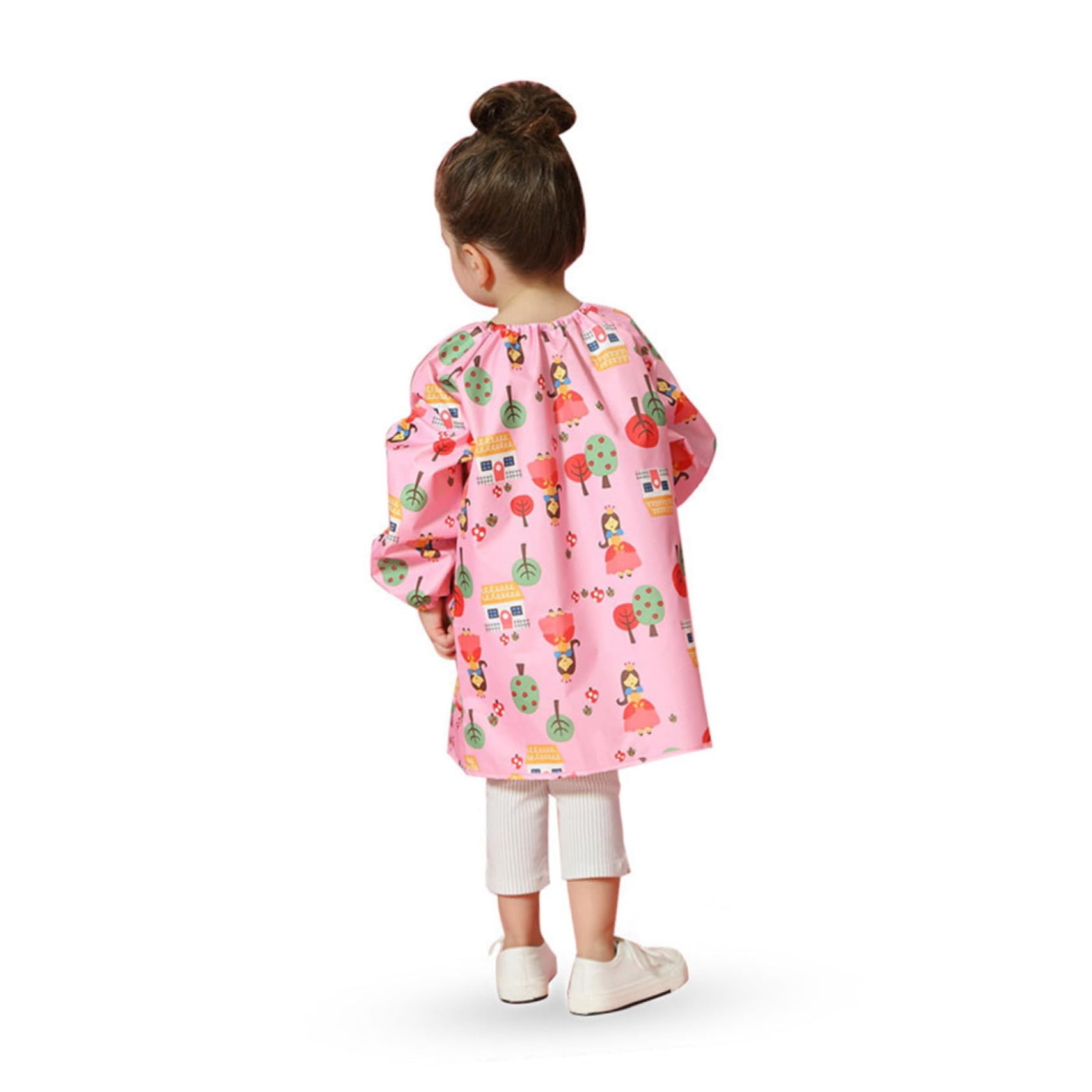 ERINGOGO Grembiule per Bambini in Poliestere Rosa Maniche Lunghe, Facile da Pulire e Riutilizzabile, per Pittura e Attività Artistiche, Taglia S