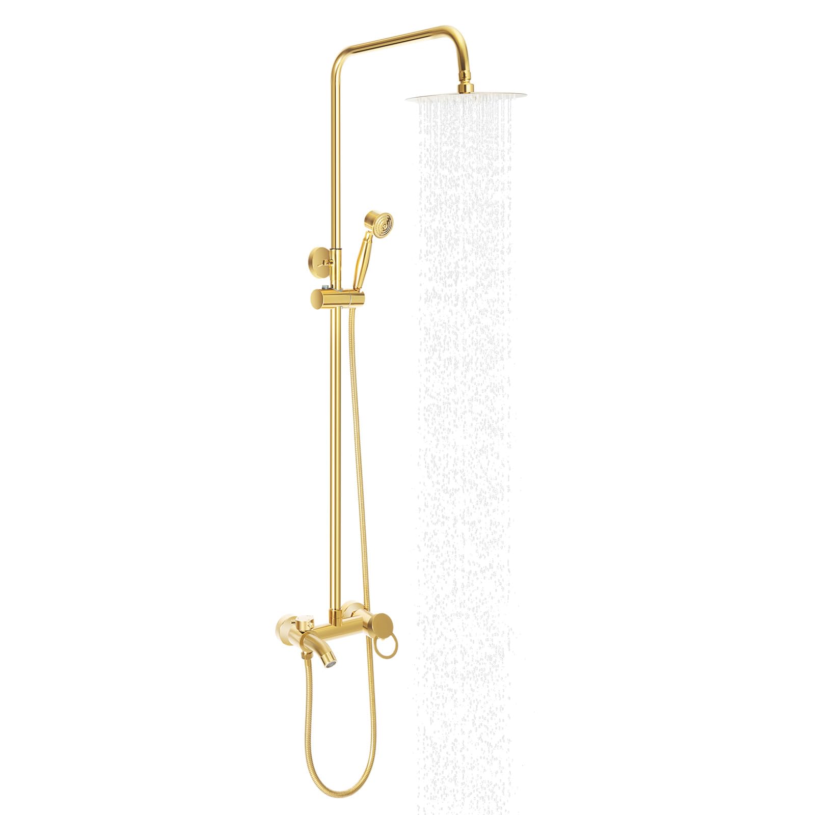 Gold-Duschzubehör,Duschsysteme,Badezimmer-Duschsets,Duschpaneele,Regenbrausen,Handbrausen,Gold gebürstete Duschsets,Messingkörper,Wandmontage
