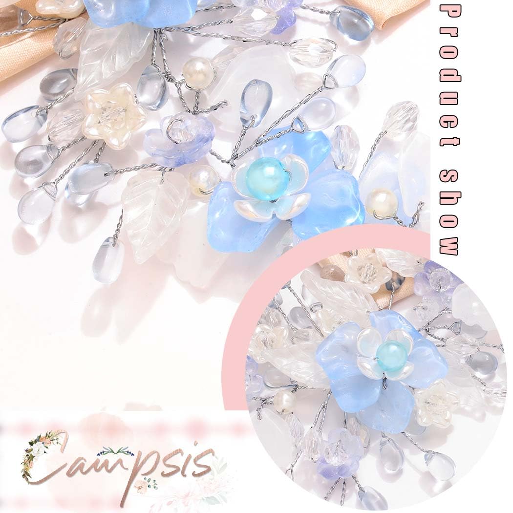 Campsis Flower Girls Hair Accessory Blue Floral Headband Wedding Crystal Headpiece for Women - Image 6