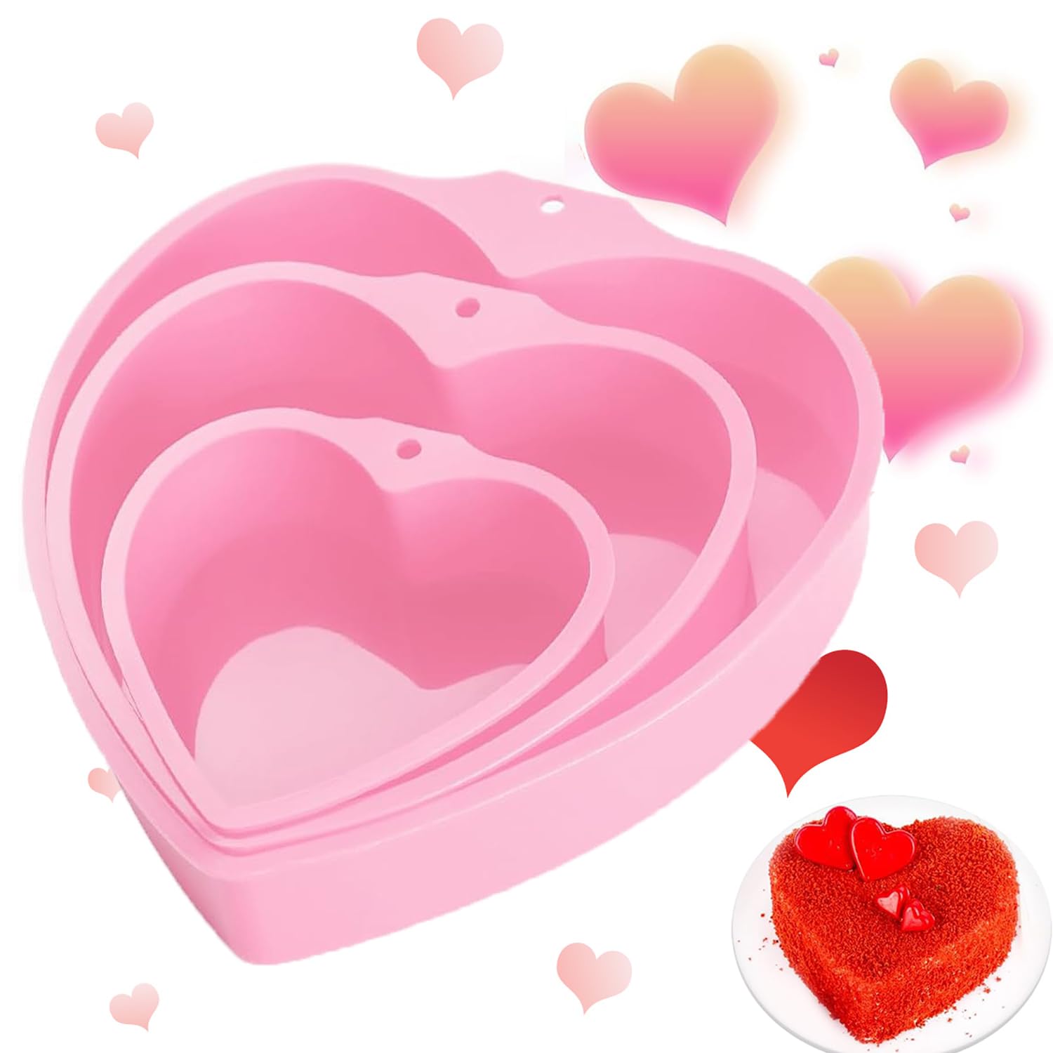 Heart Shaped Cake Pans 3 Pcs, Silicone Molds Baking Pans 4 6 8 Inch, Mold Non-Stick Heart Cake Pans, Valentine's Day Homemade Brownie Cheese Mousse Chocolate Mould Dessert Baking Tools (1, Pink)