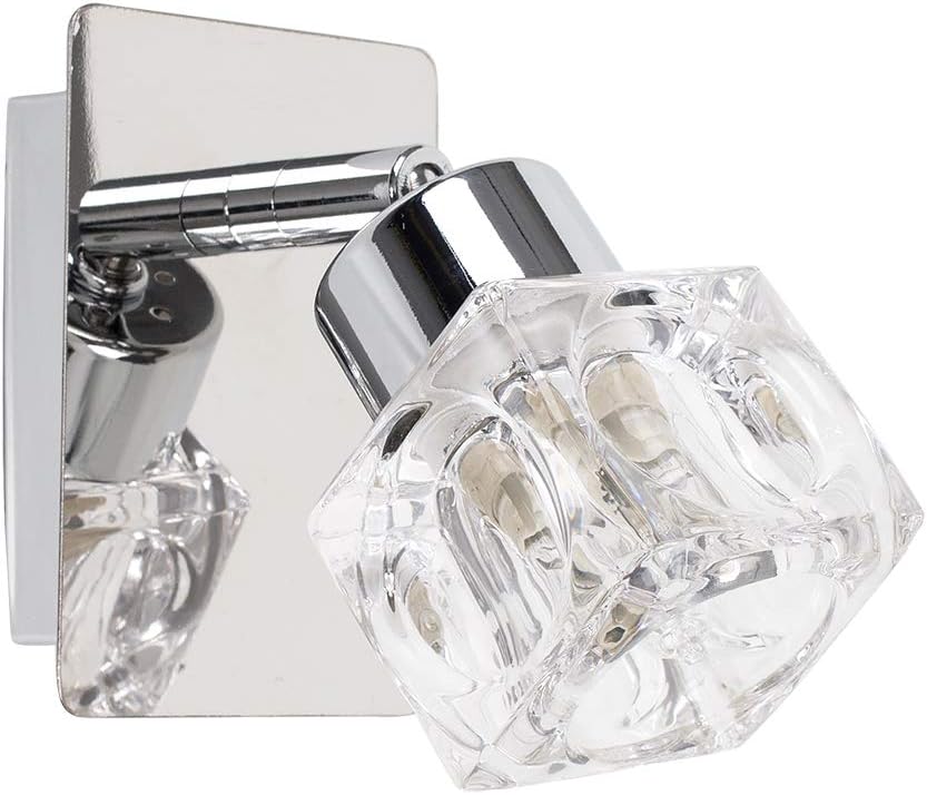 MiniSun | Modern Silver Chrome Plate and Clear Glass Ice Cube Shade Wall Lamps | Wall Lamps & Sconces, Home Décor & Improvement Essential | Set of 2 | Includes 3W G9 LED Bulbs