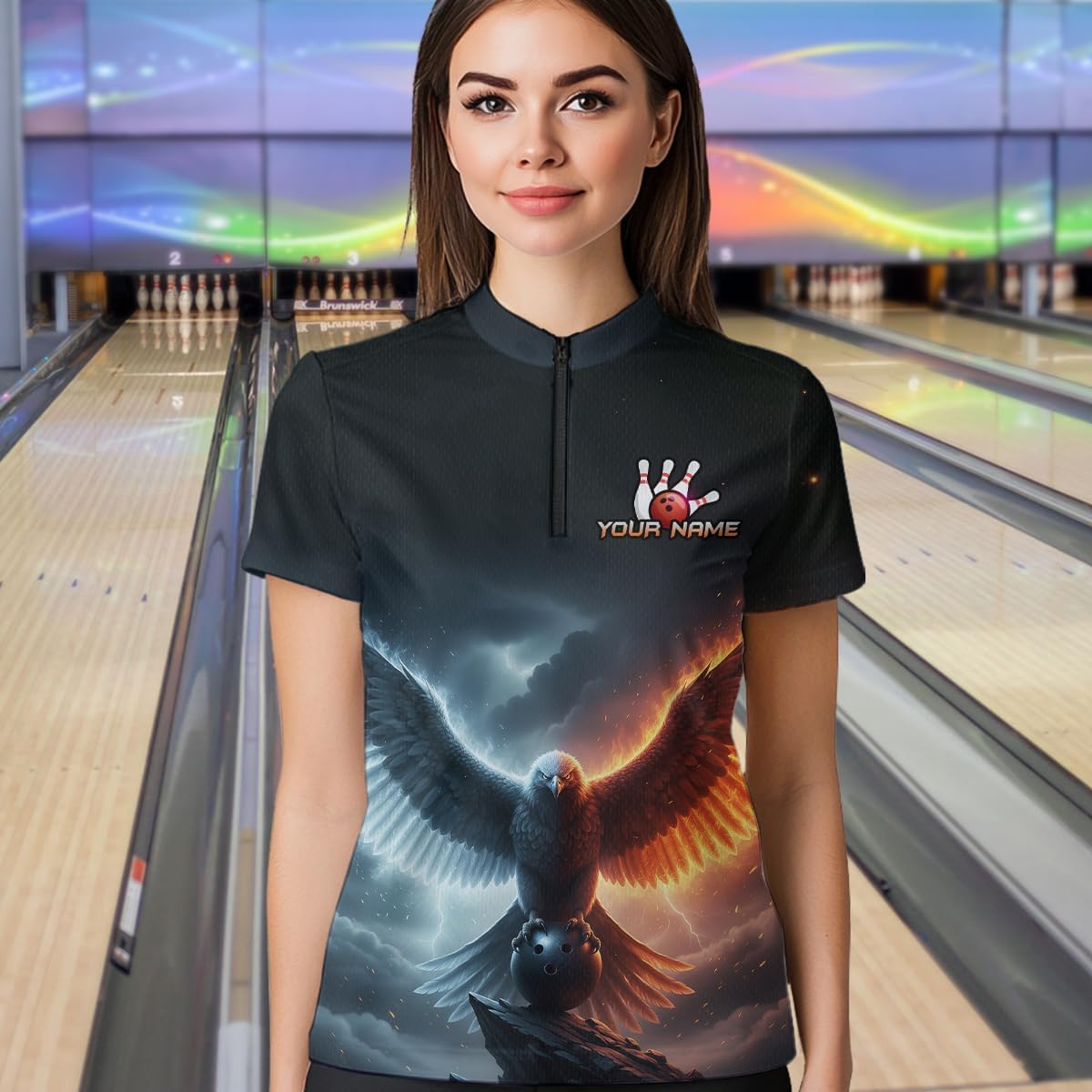 Eagle Bowling Shirts for Team Men Women Custom Bowling Jersey League Bowling Polo and 1/4 Zip Bowling Shirt for Couples