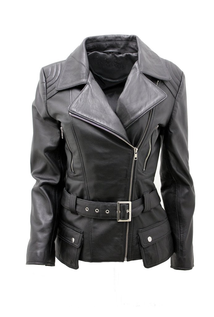 Infinity Leather Long Leather Biker Jacket - Black - Size 22