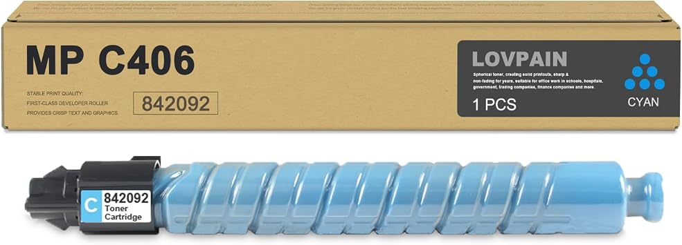 MP C406 High Yield Toner Cartridge 1-Pack, Cyan - Compatible MP C406 842092 Toner Cartridge 6,500 Pages Replacement for Ricoh MP C306 C307 C406 C407 Printer