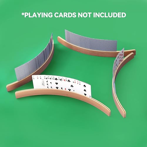 Miniatura 5 de GSE Games & Sports Expert Juego de 4 soportes para naipes de madera, bandejas curvas para puente, manos y pies, Rummy, juegos de cartas UNO (17.5
