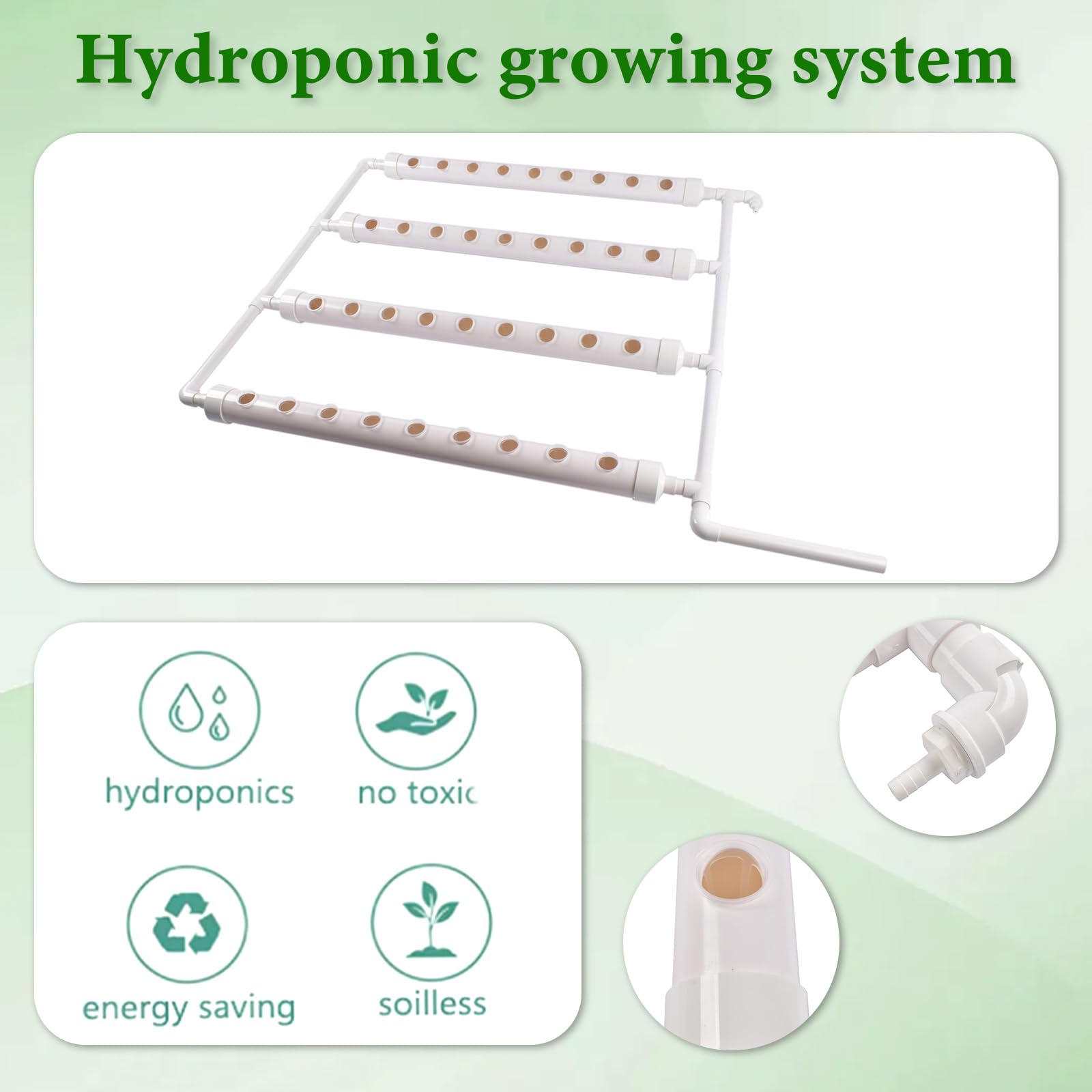 Kit de cultivo hidropónico, sistema montado en la pared con 36 sitios de plantas, tuberías de grado alimenticio, bomba de agua, temporizador, cesta nido y esponja para verduras de hoja