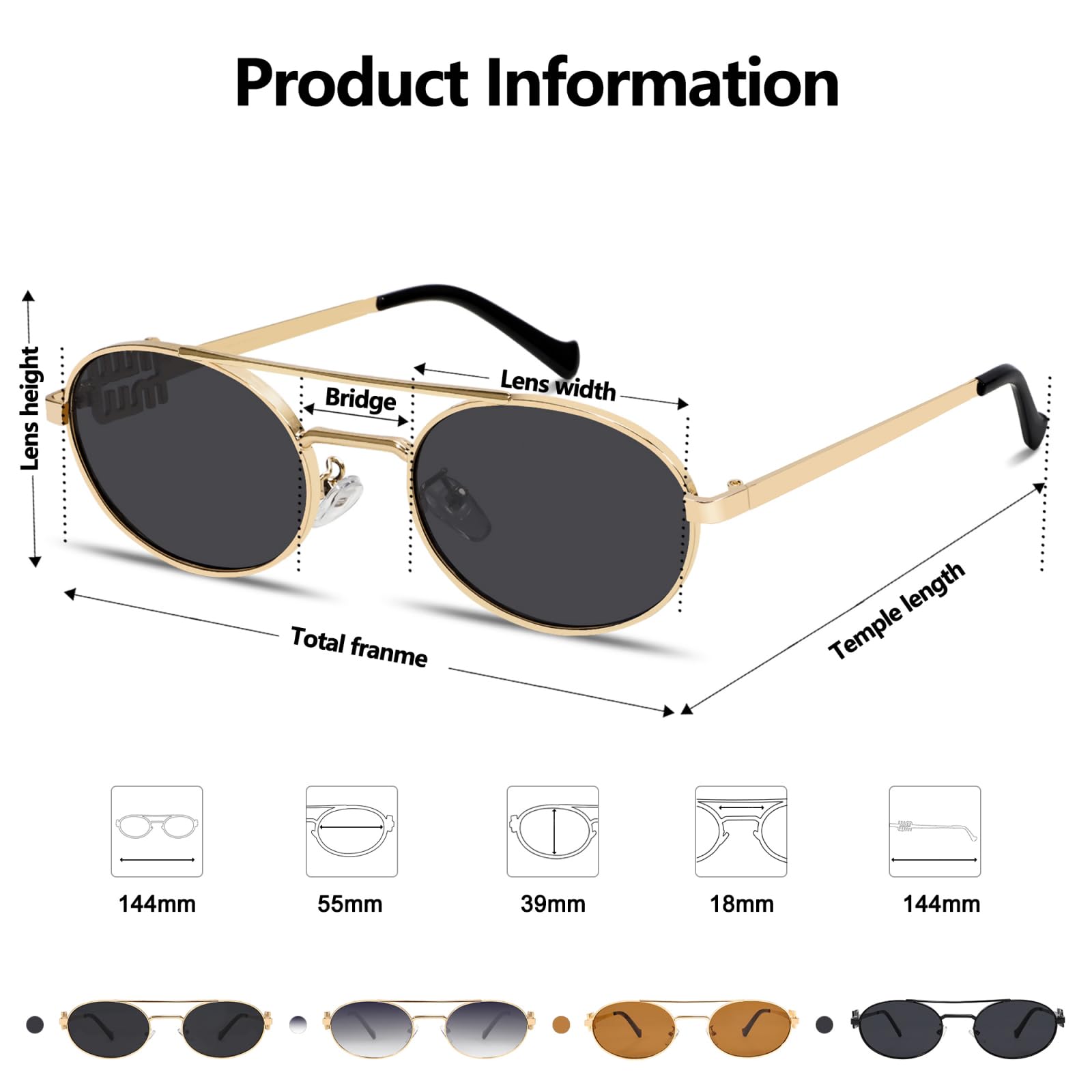 Rmerom Lunettes de soleil ovales rétro en métal des années 90 pour femme, lunettes de soleil tendance chic étroites dorées