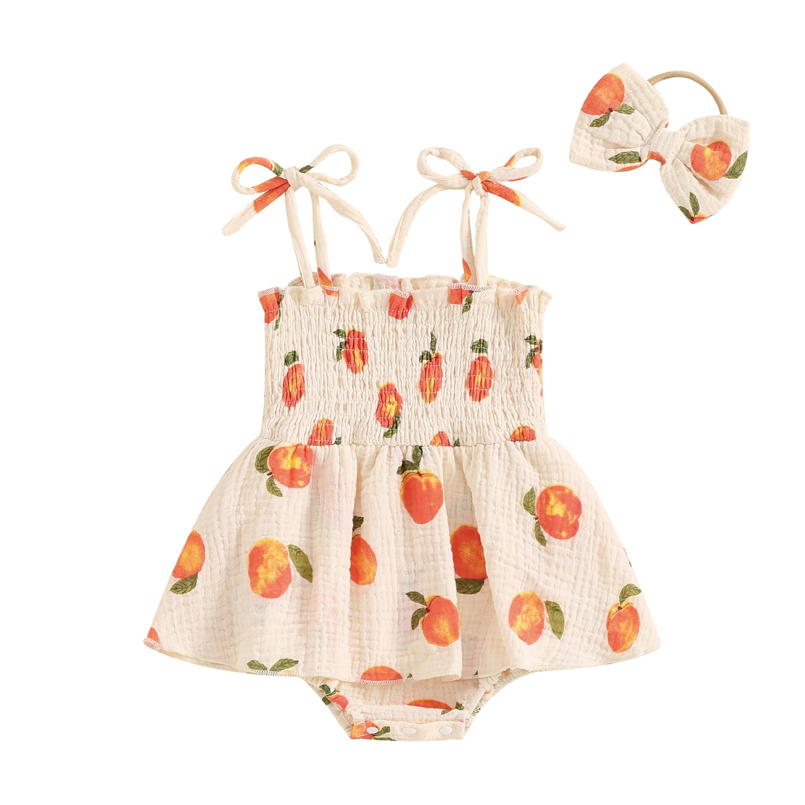 Infant Baby Girls Romper Dress 3 6 9 12 18 Months Onesie Summer Clothes Ruched Jumpsuits Hem Bodysuits Headband