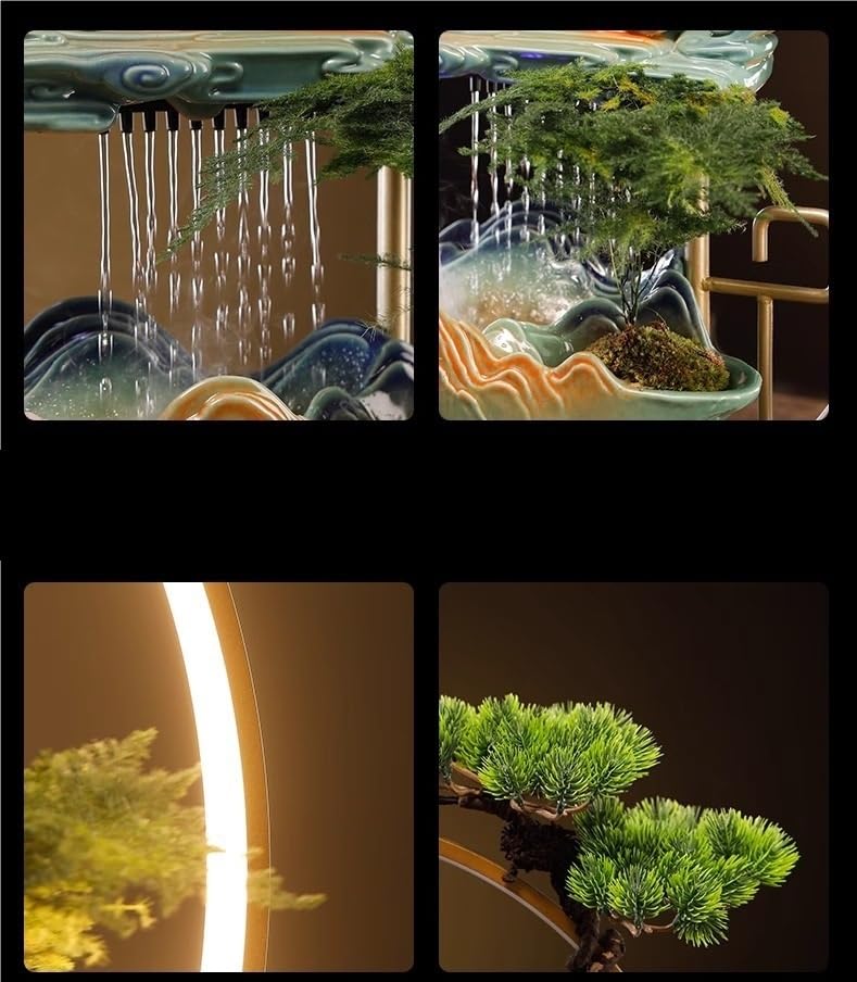 Fuente De Mesa Adornos creativos de cerámica con Flujo Agua circulante Que atraen la Fortuna for decoración Sala Estar y Oficina De Cascada Interior