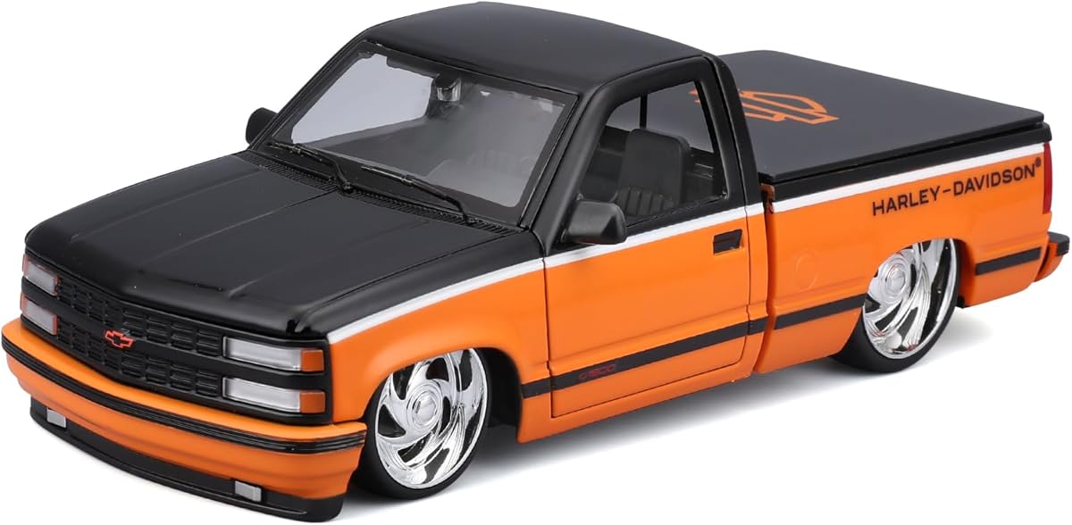 1:24 Harley Davidson Custom 1993 Chevy Pick-up, Orange/Black