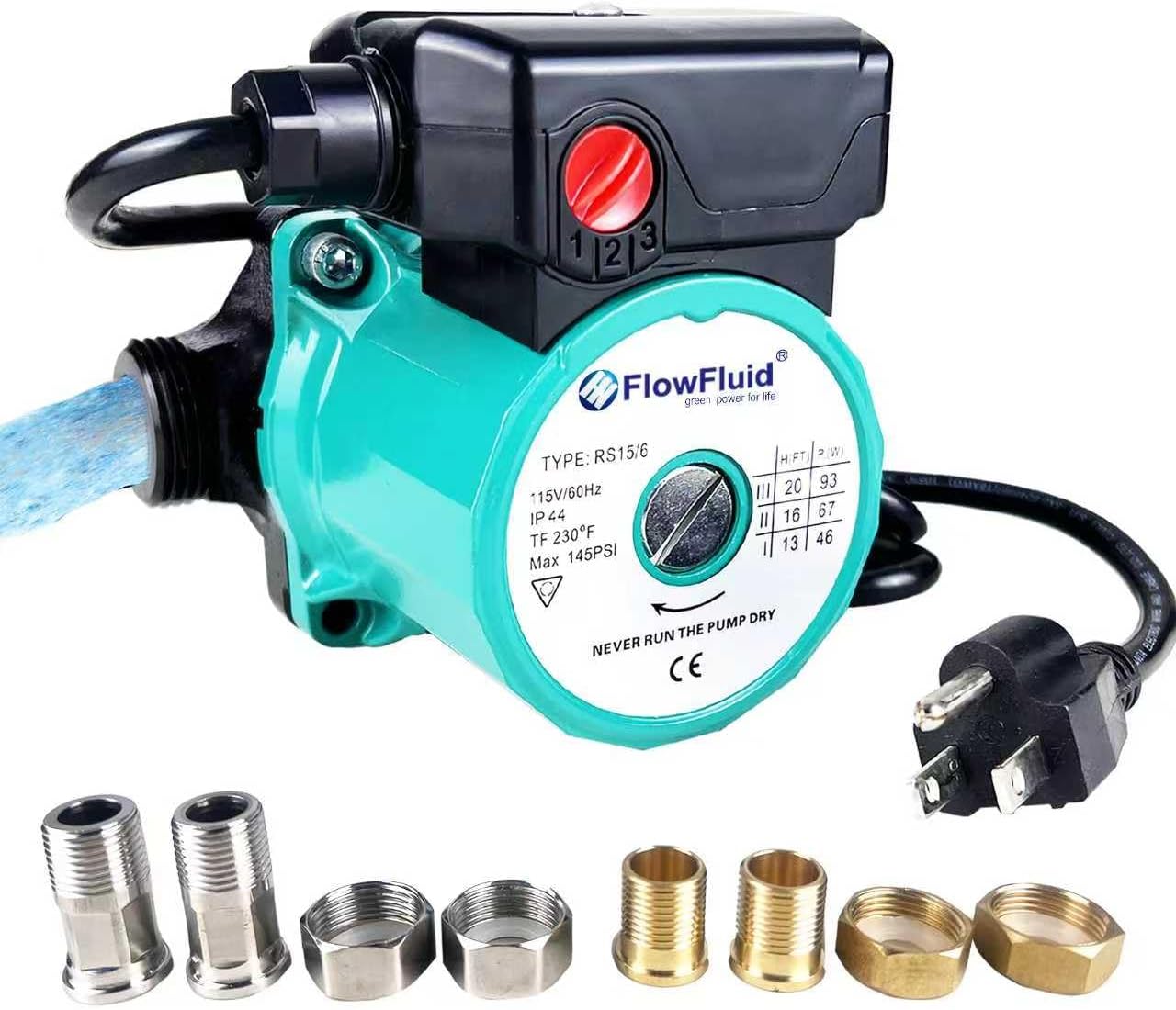 Hot Water Recirculating Pump for Electric Water Heater System,110V Automatic Stainless Steel Head Circulator Pumps for House,93/67/46W 3-Speed Control Domestic Pump for Floor Heating