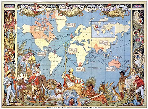 Posterazzi Map: British Empire, 1886 by Walter Crane - Historical Map Print, Full Color, Matte Finish, 24 x 36 inches, Maps