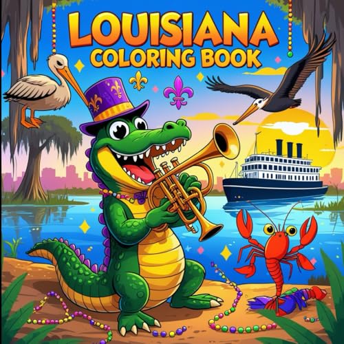 Louisiana Coloring Book: Swamps, Jazz & Mardi Gras! - 60 Pages of Cajun Fun for Kids & Adults (The color of your state coloring book)