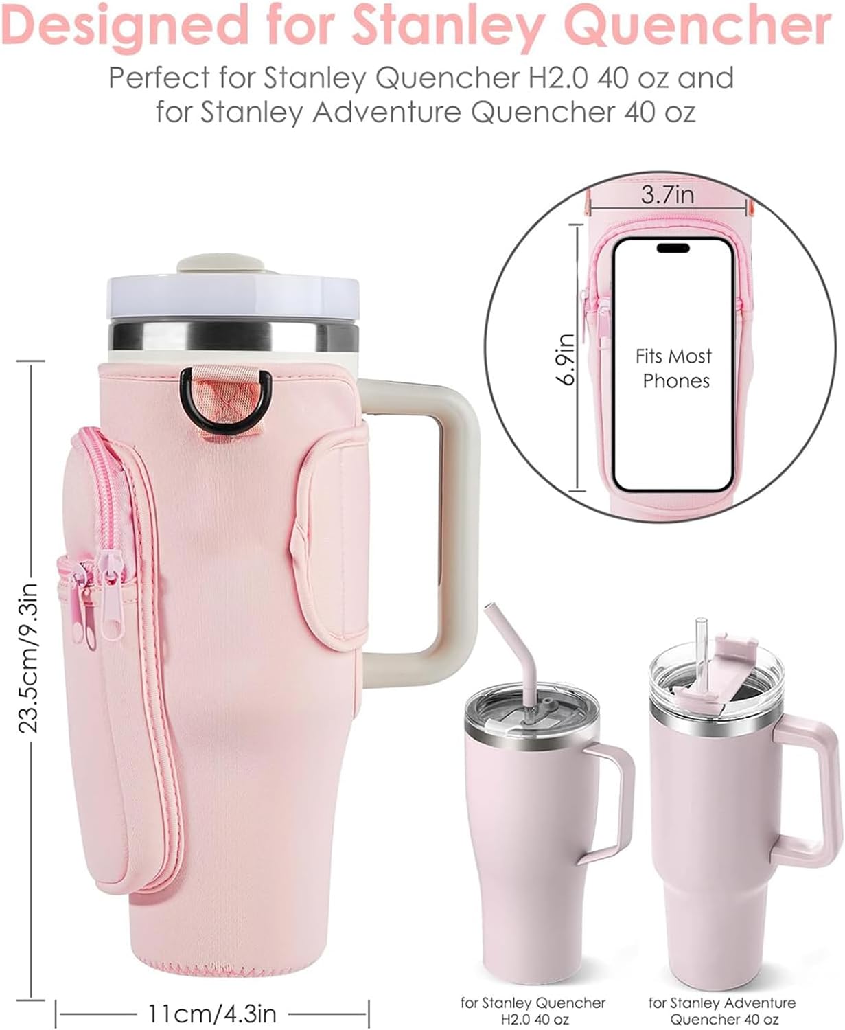 Water Bottle Holder with Adjustable Strap for Stanley Cup Accessories 40oz Tumblers with Phone Pocket and Water-Resistant Design for Hiking, Camping and Outdoor Activities