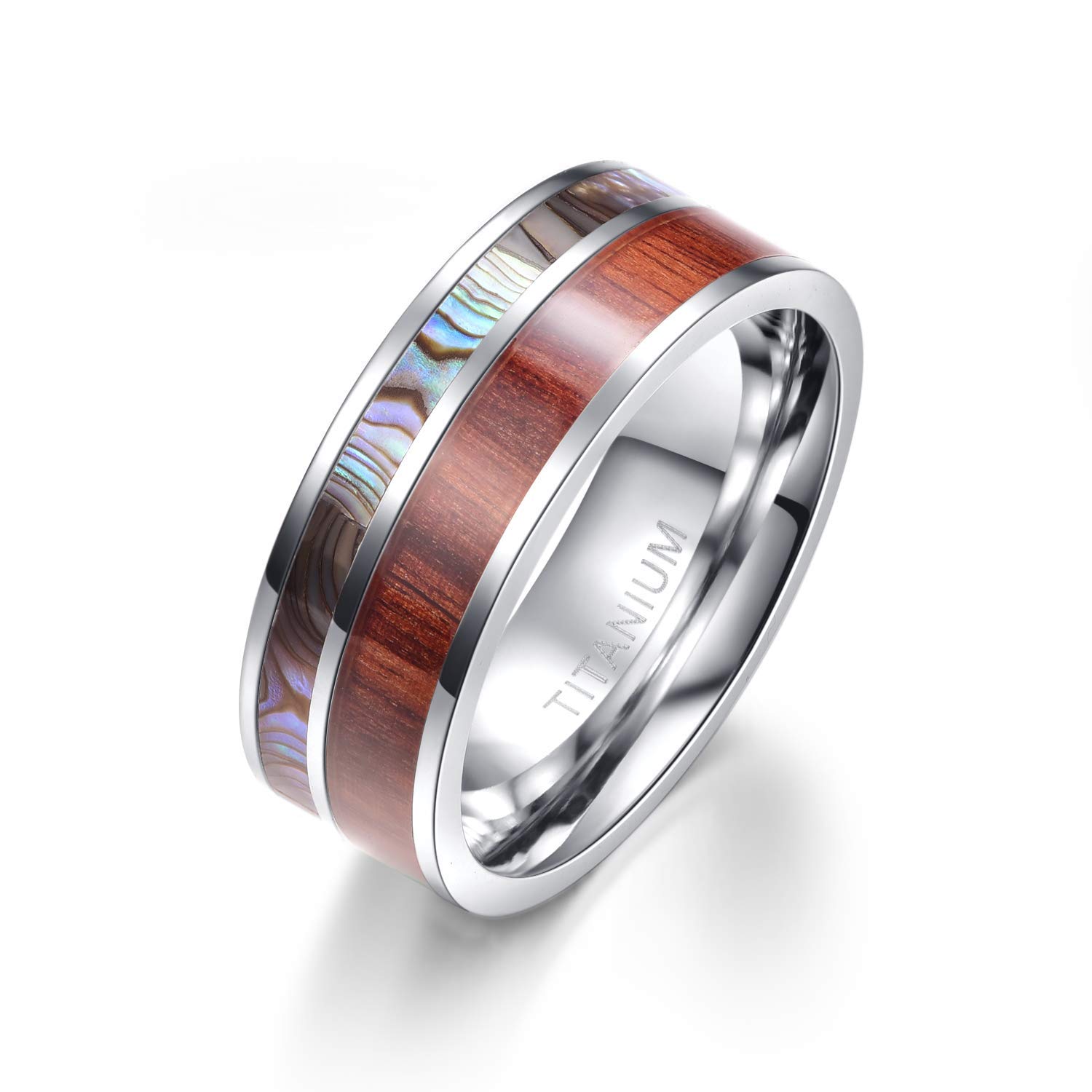 EmpsoulMen's Titanium Wedding Band Ring 8mm Wood and Colorful Engagement Ring