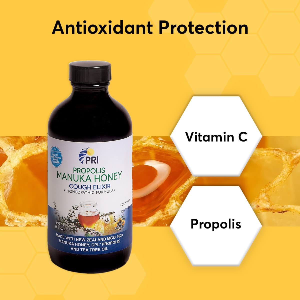 Buy PRI Natural Dry Cough Syrup with Manuka Honey, Propolis, Tea Tree Oil and Vitamin C Sore