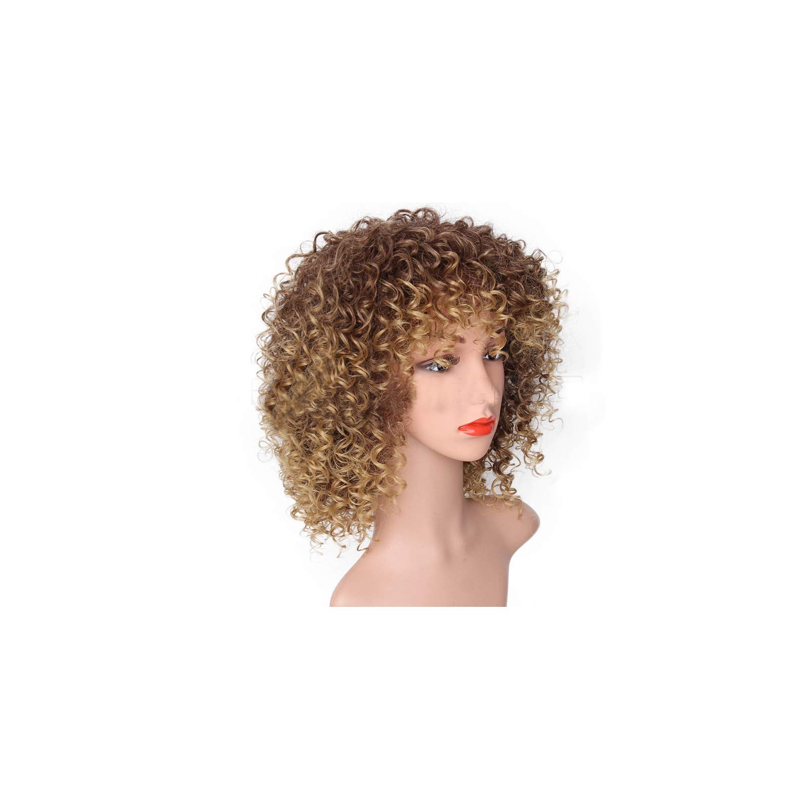 Perruque Afro Synthétique Brun Doré - Cheveux Courts Ondulés/Bouclés - Bonnet Moyen - Neuf Sans Étiquettes