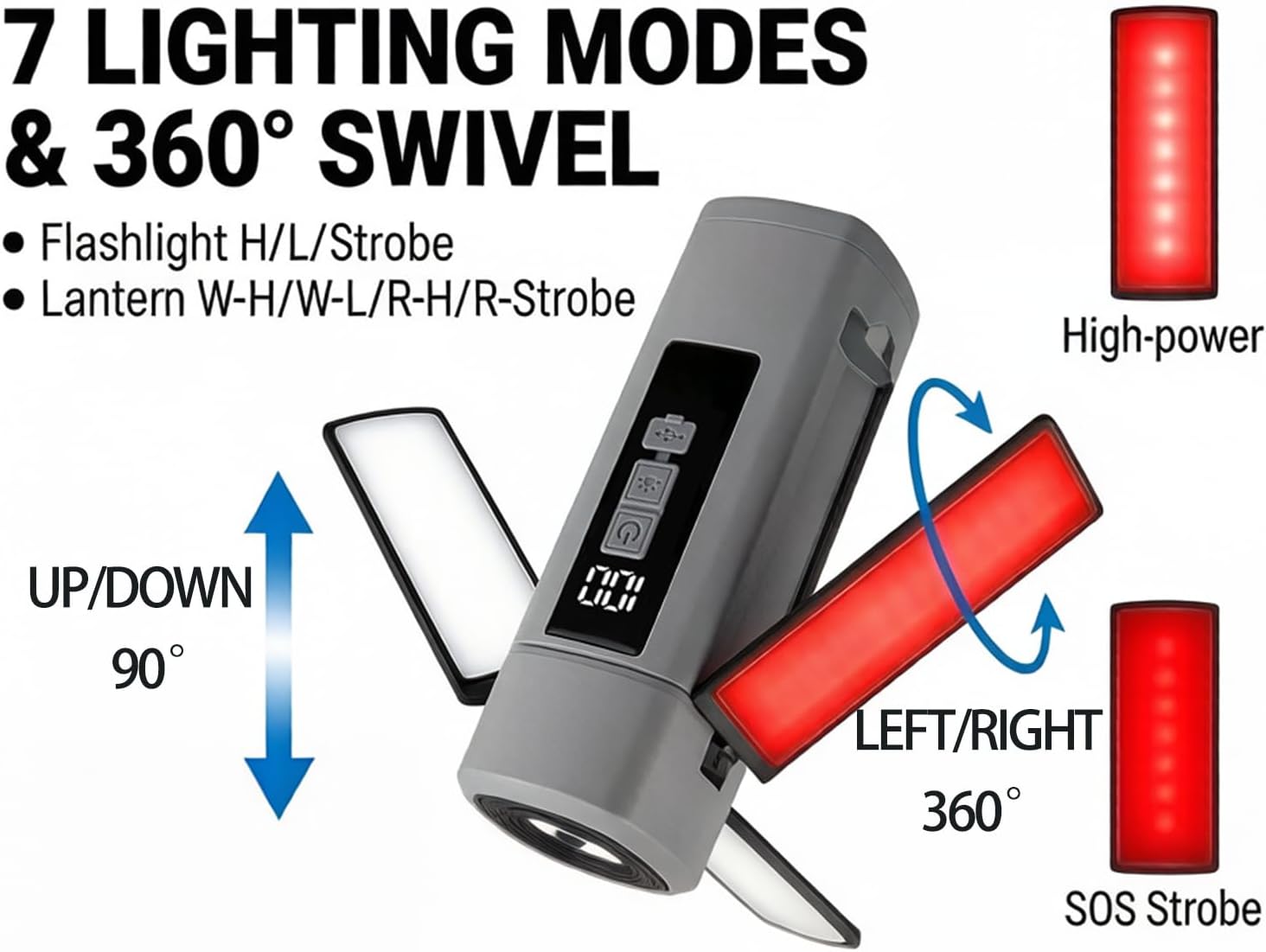 1500LM Telescopic Magnetic Work Light, Rechargeable Foldable LED Inspection Lamp with 7 Modes, Digital Battery Display & Red SOS, Portable Camping Lantern for Car Repair, DIY, Mechanics image 2
