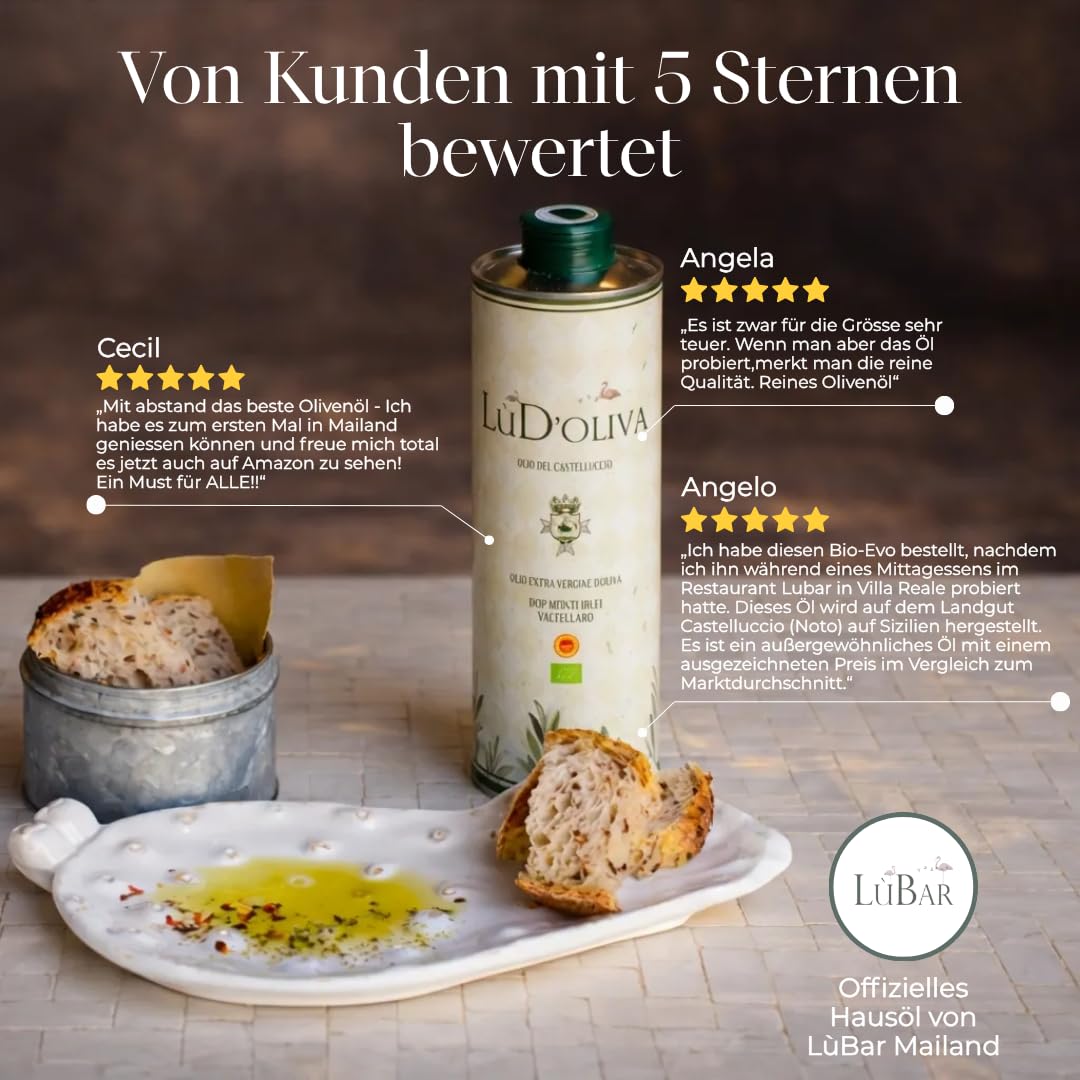 LùD'oliva Bio Natives Olivenöl Extra Vergine – 250ml DOP Sizilien, Italien – Moresca Biancolilla Olivenöl Kaltgepresst