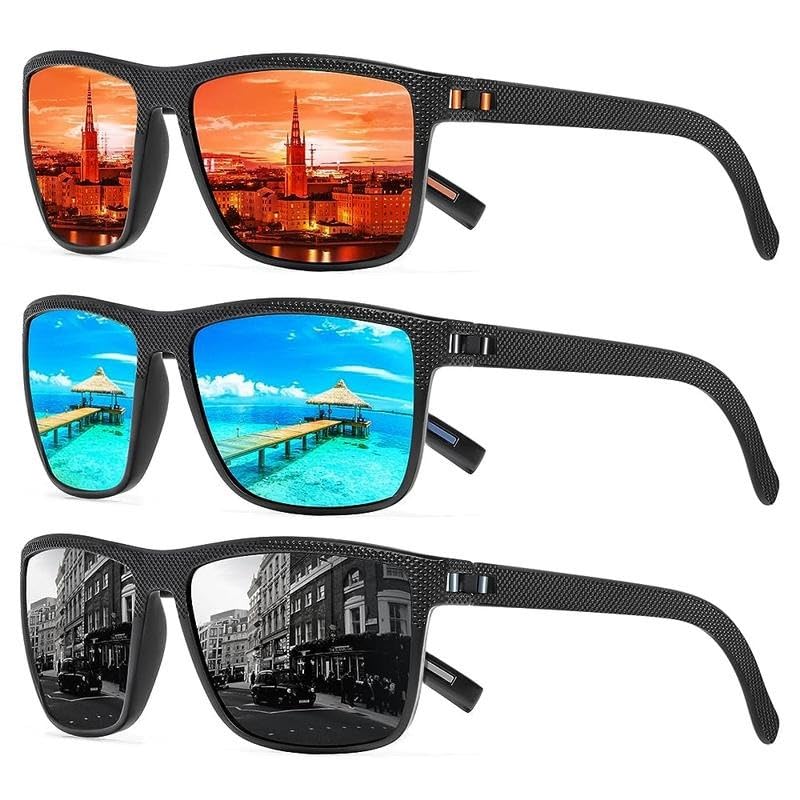 3 Pairs Simple Sunglasses For Everyday Use, Unisex Polarized Glasses, Square Eyewear,Lightweight Frame Sun Glasses with UV Protection, Travel Accessories，Sunglasses for Men