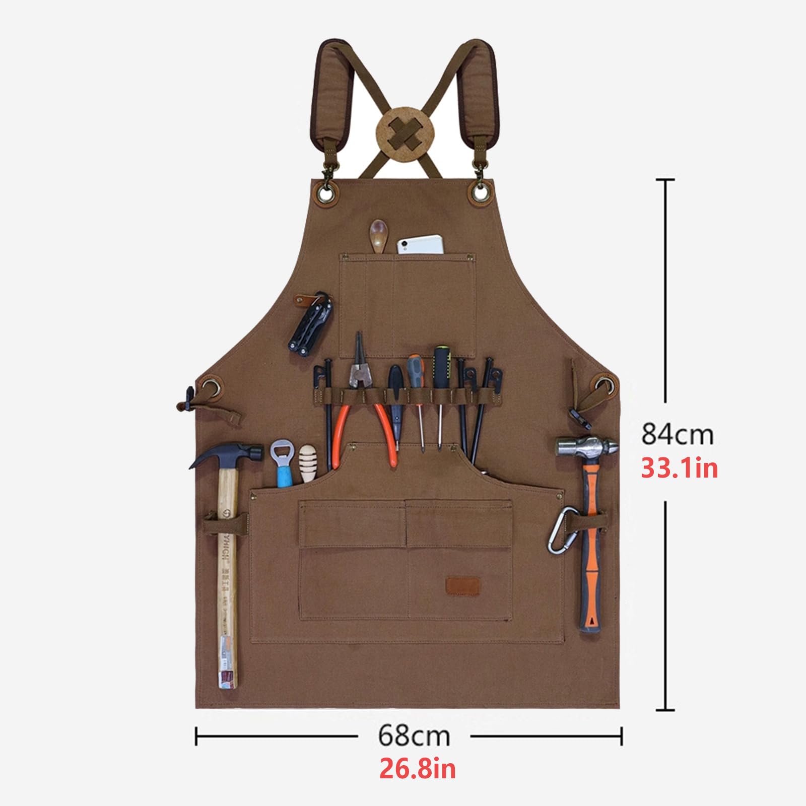 Delantal De Trabajo Hombre con Bolsillos, Delantal De Carpintero Hombre, para Carpintería Jardinería Brown,One Size