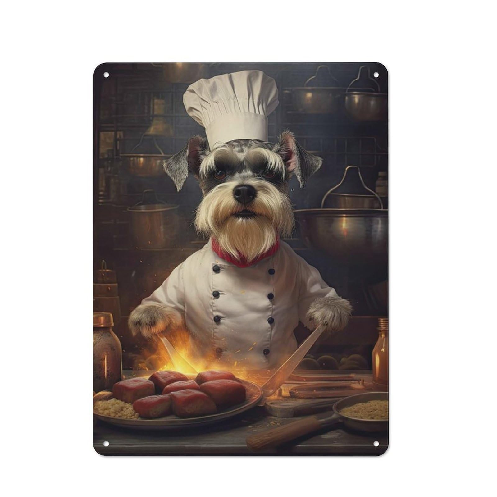 Junmoney Schnauzer Chef Tin Wall Plaque 40X30cm With For Home Office Or Studio, For Home Office Decor Fans