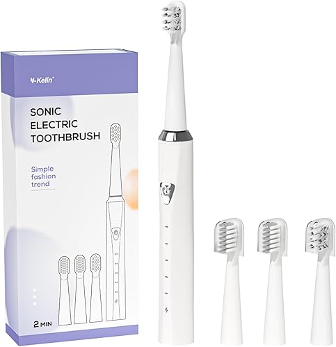 Y-Kelin Cepillo de dientes ortodóntico, cepillo de dientes eléctrico sónico ortodóntico para adultos y niños, cerdas suaves, 2 cabezales de cepillo